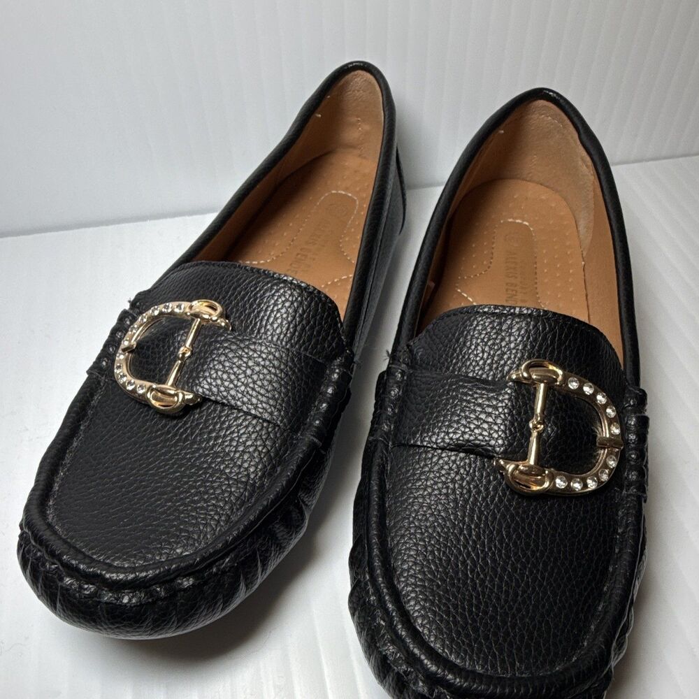 Alexis Bendel Black Comfort Loafer Flat Shoes Women’s Buckle Accent Size 8 W